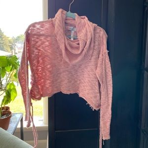 Free People Cowl-neck Cropped Light Sweater